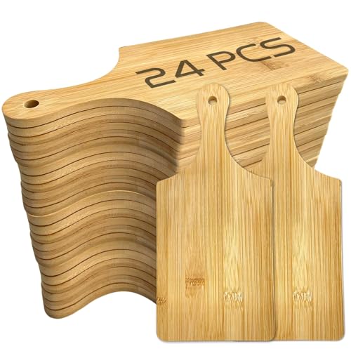 24 Pack Wooden Cheese Cutting Boards,Mini Charcuterie Board Set for Laser Engraving Blanks,Small Charcuterie Boards with Handle,Bulk Wood Cutting Board