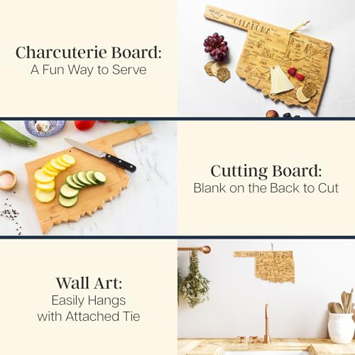 Bamboo Cutting Board in Oklahoma Shape, Engraved Charcuterie Side