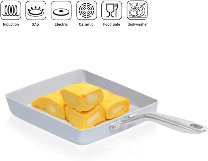 Tamagoyaki Omelet Pan, Ceramic Nonstick Aluminum, 8.5-Inch Silver
