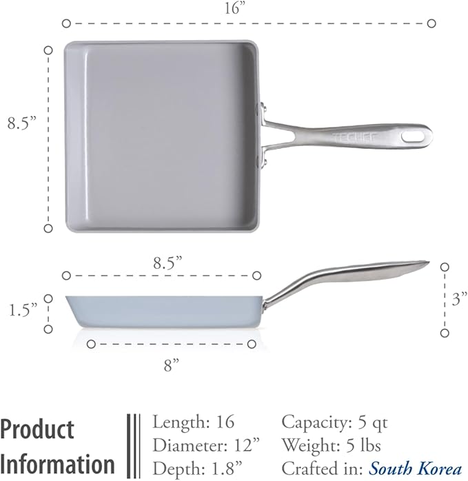 Tamagoyaki Omelet Pan, Ceramic Nonstick Aluminum, 8.5-Inch Silver