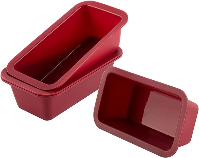 Silicone Mini Loaf Pan Set of 4, NonStick Easy Release Rectangle Silicone Mini Cake Pan for Baking Bread, Flexible BPA Free Silione Baking Mold and Bread Mold, Toast Pan, Brownie Loaf Pan, Cake Mold…