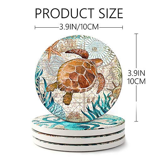 Absorbing Stone Sea Ocean Life Coasters for Drinks, Cork Base with Holder,Coastal Decor Beach Theme Tropical,for Housewarming Apartment Kitchen Bar Decor, For Wooden Table Coffee table,Set of 8 - view 3
