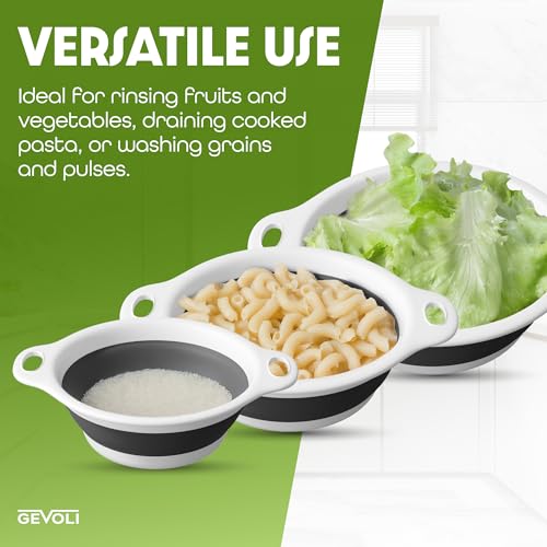 Collapsible Colanders (2 Pack Set) Food Strainers with Over-Sink Water Draining Base for Pasta Fruits and Vegetables (4 and 5 Quart) - White Gray - view 7