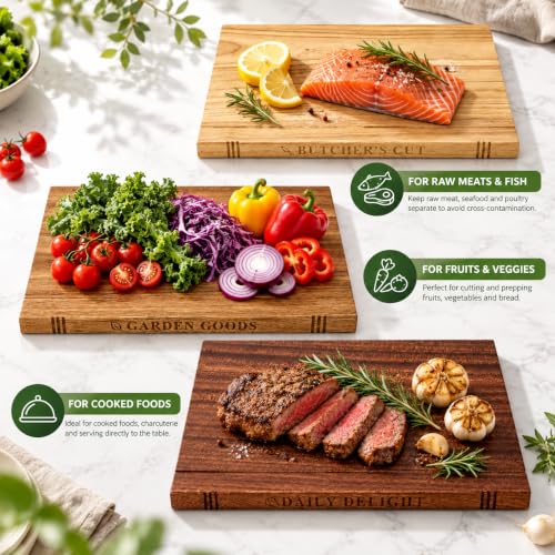 Book-Style Cutting Board Set of 3 with Holder, Acacia, Ebony and Rubberwood