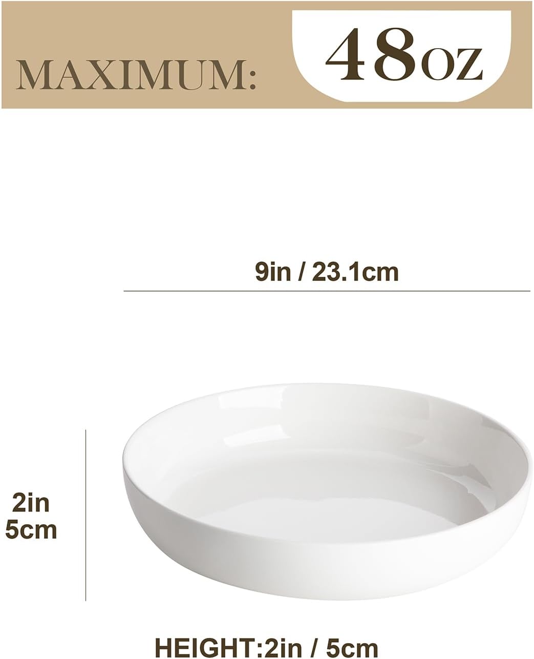 Pasta Bowls Set of 4, 48 Oz White Ceramic, Wide Shallow