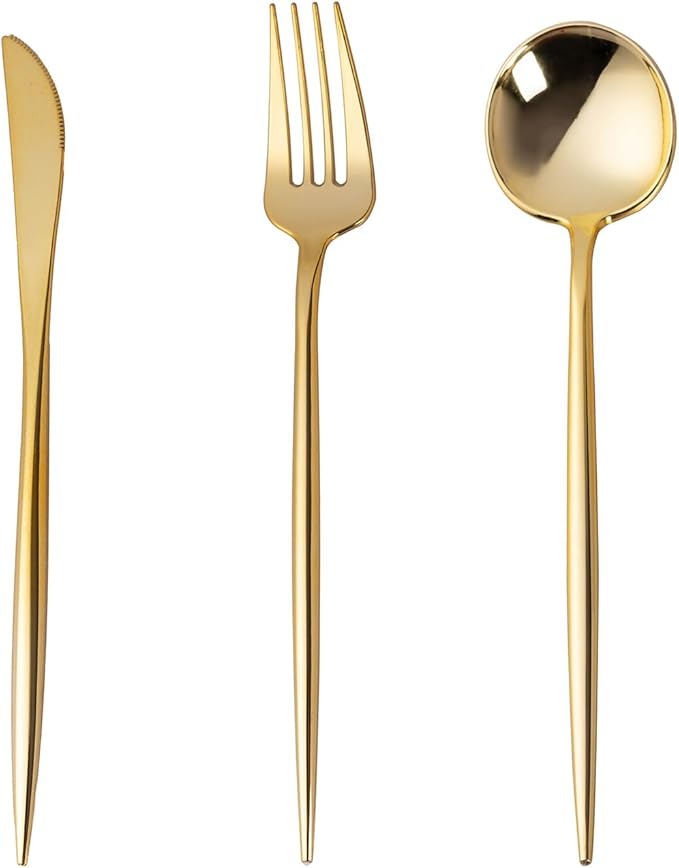 Forks: 150-Piece Gold Plastic Disposable Silverware Set, Heavy Duty