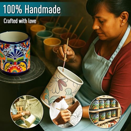Utensil Holder, Handmade Talavera Ceramic, Multi-Color, 7.25 Inch Tall