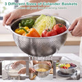 Colander Set with Self-Draining Base, 3 Stainless Steel Sizes