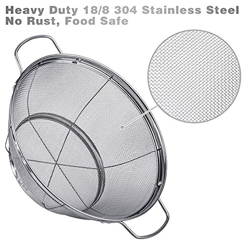 Stainless Steel Colander Set of 3 with Handles, Silver Mesh Strainers