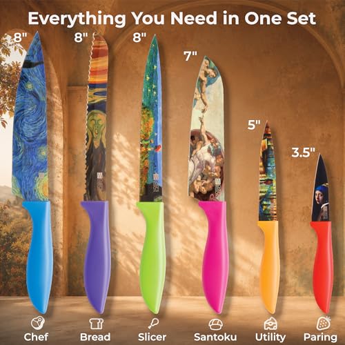 Kitchen Knife Set, 6-Piece Stainless Steel with Artist-Inspired Designs