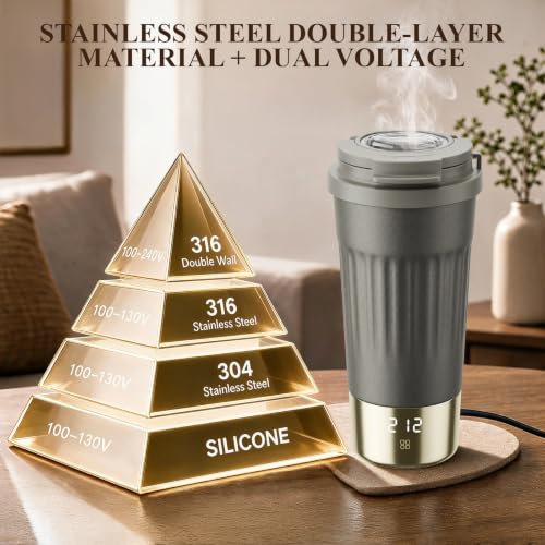 Dual Voltage Travel Electric Kettle, Portable Water Boiler with 6 Temp LCD Display, 316 Stainless Steel Double-Wall Insulated Small Tea Maker, 100-240V, 400ml/13.53oz Gifts for Men Women, Gray - view 5