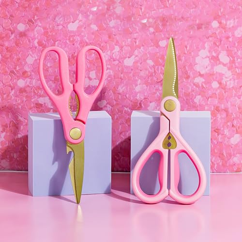 All Purpose Kitchen Shears, Premium Stainless Steel Blades with Ergonomic Soft Grip Handles, 2-Piece Set, Pink - view 5