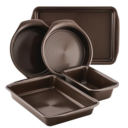 Nonstick Bakeware Set with Nonstick Cookie Sheet, Bread Pan, Bakings Pan and Cake Pans - 5 Piece, Chocolate Brown