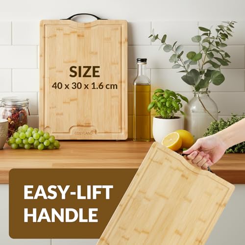 Bamboo Cutting Board 42 x 30 cm Oblong, Knife-Friendly Board for Meat & Bread