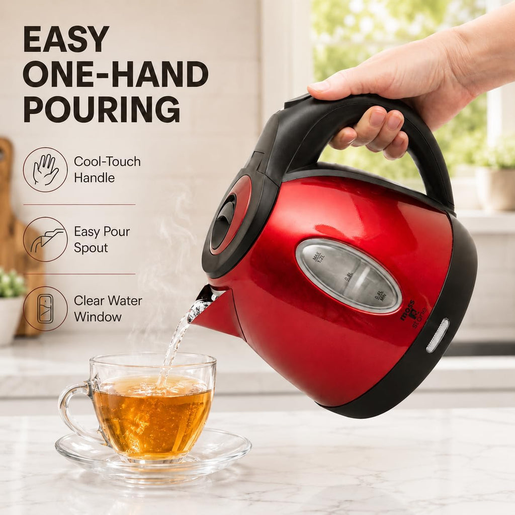 Red Stainless Steel Electric Kettle, 1.2L Cordless 1500W – size reference