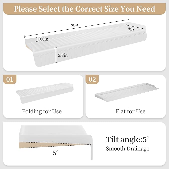 Dish Drying Mat: Silicone Sink Edge Protector, 30 x 4 in, White