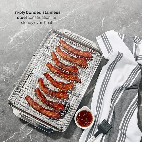 Stainless Steel Half-Sheet Baking Pan 13" x 21" with Cooling Rack - Tri-ply Bonded for Consistent Baking- (Roast, Bake Cookies, Brownies and More) Professional Stainless Steel Bakeware - view 5
