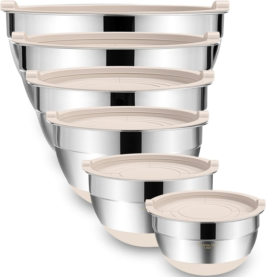 Mixing Bowls with Airtight Lids, 6 piece Stainless Steel Metal Nesting Storage