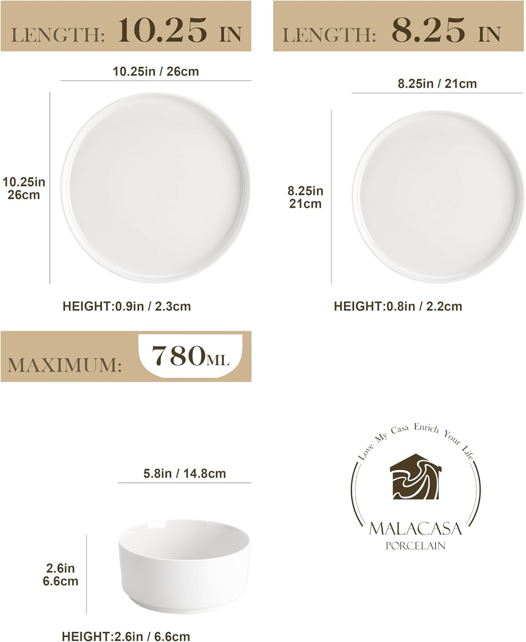 Dinnerware Set, 12-Piece Lead-Free Porcelain Set in Ivory White for 4