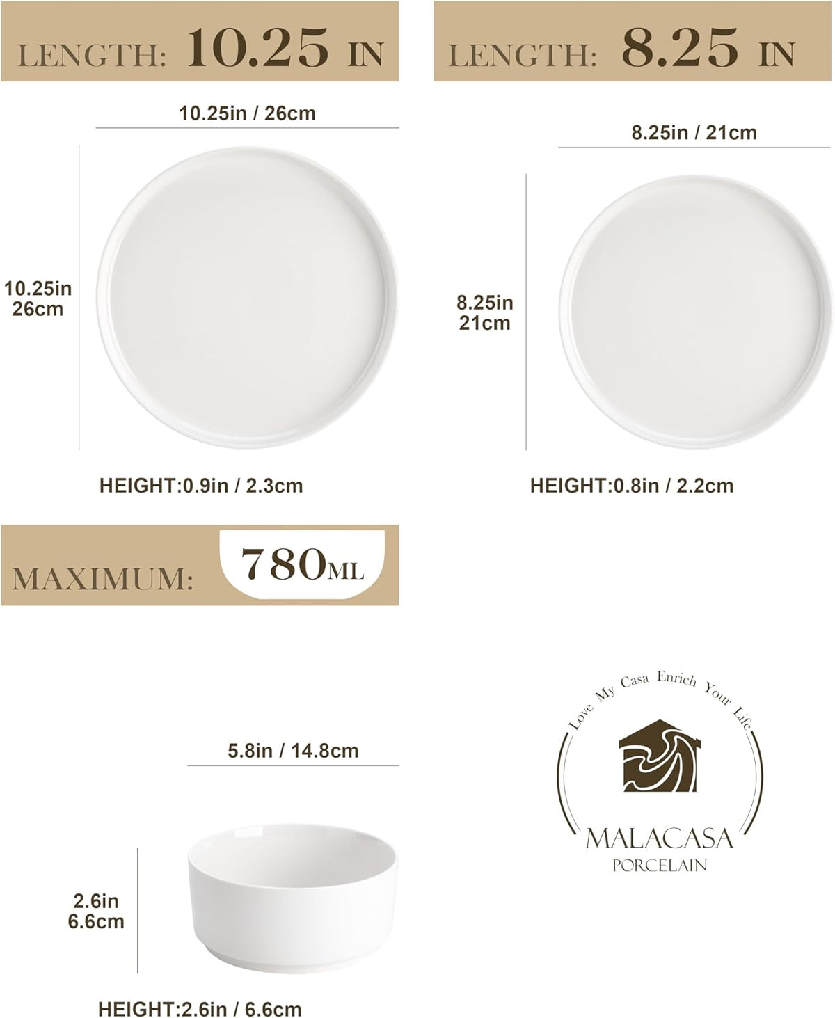 Dinnerware Set, 12-Piece Lead-Free Porcelain Set in Ivory White for 4
