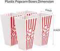 Snack Bowls: 4 Red and White Striped Plastic Popcorn Containers, 34 oz