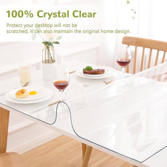 44 x 114 Inch Clear Table Cover Protector, Clear Table Protector for Dining Room Table, 1.5mm Plastic Table Cover, Waterproof Table Pad for Kitchen, Office