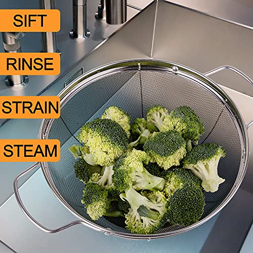 3 Pack 18/8 Stainless Steel Colander Sieves(5-Quart, 4-Quart and 3-Quart), Mesh Strainer Net Baskets with Handles & Resting Base for Strain, Drain, Rinse or Steam - view 6