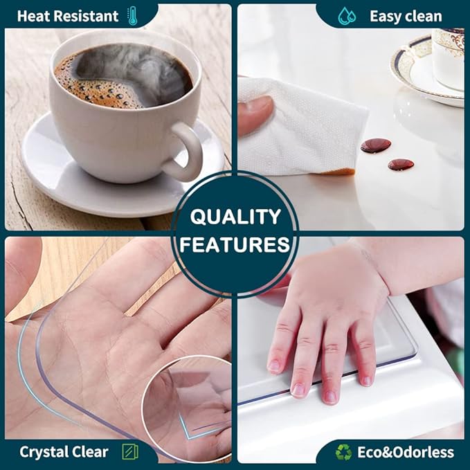 24x76 Inches Clear Plastic Dining Room Table Protector Desk Cover Wooden Furniture Topper Transparent Tablecloth Wipeable Vinyl PVC Waterproof for Rectangle Coffee End Table Chair Floors Mats Pad