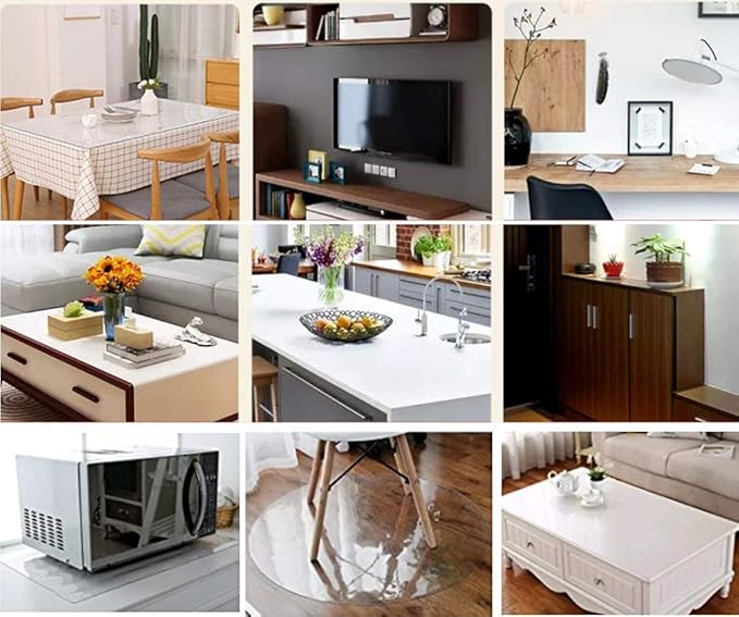 NECAUX Custom 60 x 115 Inch Clear Table Cover Protector, 1.5mm Thick Wood Grain Transparent Table Pad Non-Slip Tablecloth Plastic Protective Pad for Dining Room Table Conference Table Meeting Table