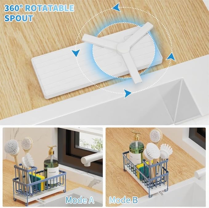 Sink Sponge Caddy, Slate Blue Stainless Steel Organizer with Brush Holder