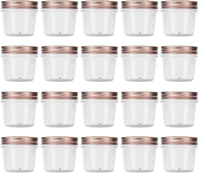 Food Jars 4 oz Plastic 20 Pack with Black Screw-On Lids