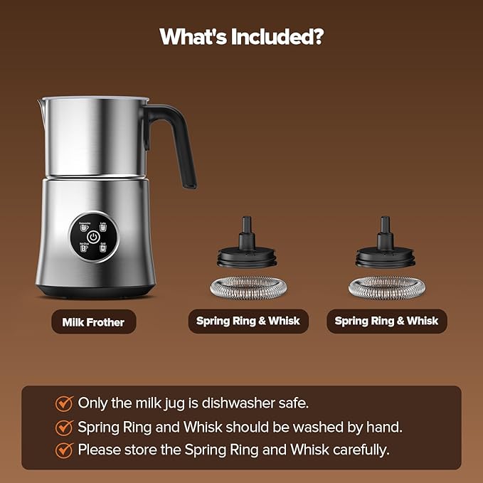 Milk Frother and Steamer,Warm and Cold Foam Frother with 4 in 1 Function, 304 Stainless Steel Jug, 17.6oz/500ml and BPA Free