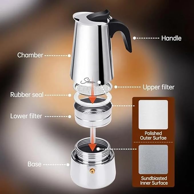 Coffee Maker 9 Cup Moka Pot Stainless Steel Percolator coffee pot Espresso Maker, Compatible with Gas, Electric, Ceramic, and Induction stovetops(15 fl oz/450 ml)
