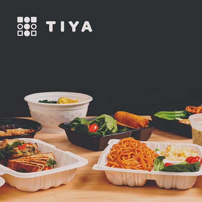 TIYA Food Containers - 38 oz Bulk 150 Pack with Lids - Rectangular Plastic To-Go Containers - Reusable, Microwavable, Dishwasher Safe - Leak-Proof for Meal Prep - BPA-Free
