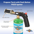Cooking Torch with Adjustable Flame and Piezo Ignitor, Silver/Black Metal