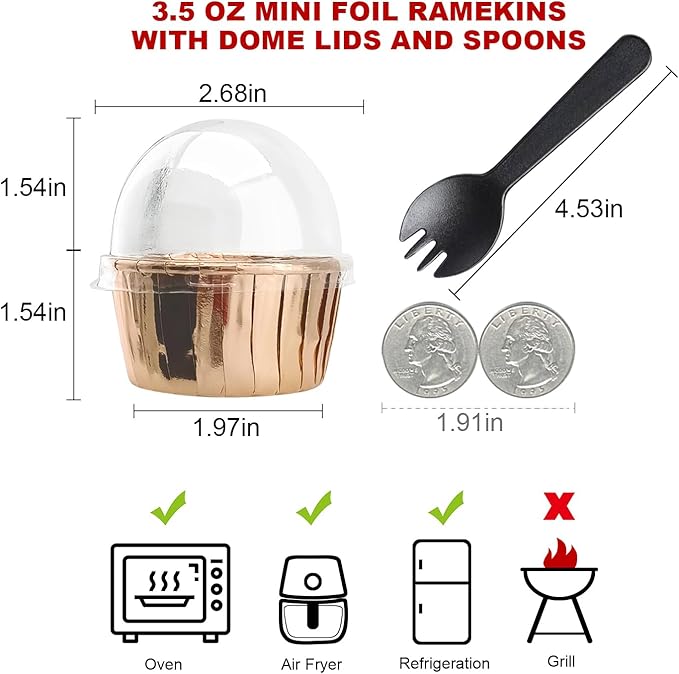Baking Cups with Dome Lids, Mini Foil Liners, 100 Count, Champagne