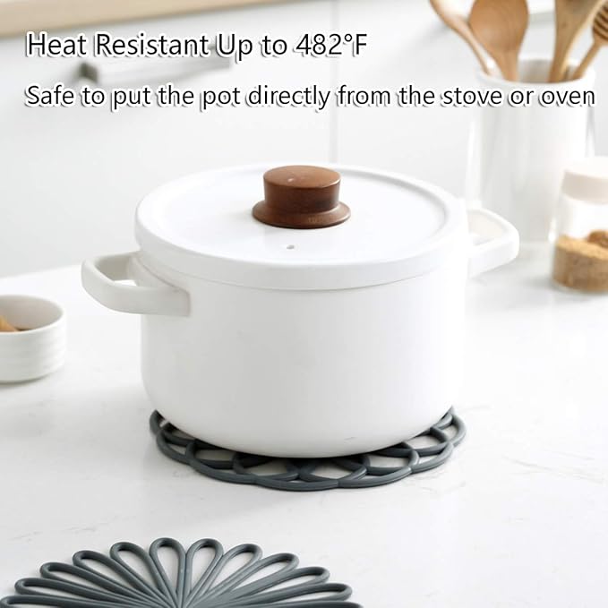 Silicone Trivets Set of 3 Flower Shape Hot Pot Mats, Lime Green
