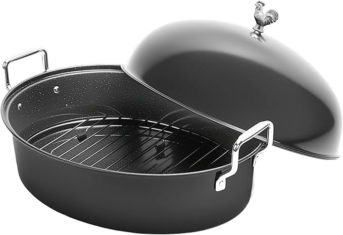 Roasting Pan 32L Oval Carbon Steel with Lid and Rack