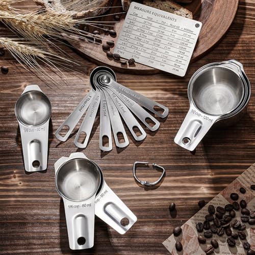 Measuring Cups and Spoons Set Heavy Duty 304 Metal Stainless Steel Measuring Cup Spoon Kitchen Gadgets for Cooking Baking (Set of 17) - view 5