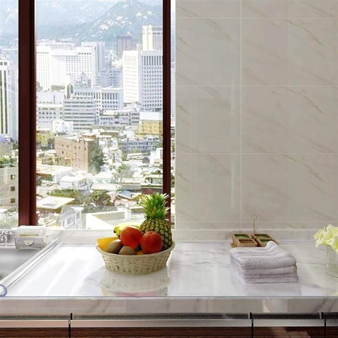 NECAUX Custom 60 x 111 Inch Clear Table Cover Protector, 1.5mm Thick Wood Grain Transparent Table Pad Non-Slip Tablecloth Plastic Protective Pad for Dining Room Table Conference Table Meeting Table