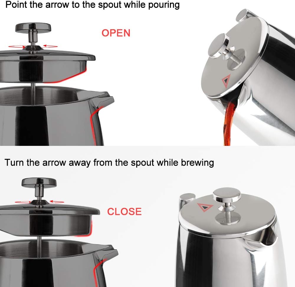 French Press Coffee Maker, 50-Ounce, 304 Stainless Steel Insulated Coffee Press – close-up