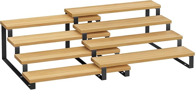 Spice Rack Set of 2 Tiered Risers, Natural Beige and Ink Black