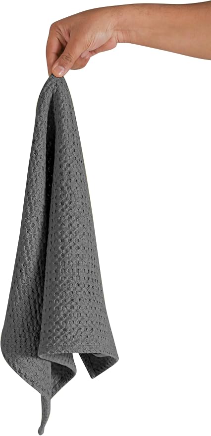 Dish Towels 4-Pack Grey Waffle Cotton Kitchen Towels 16 x 26 in