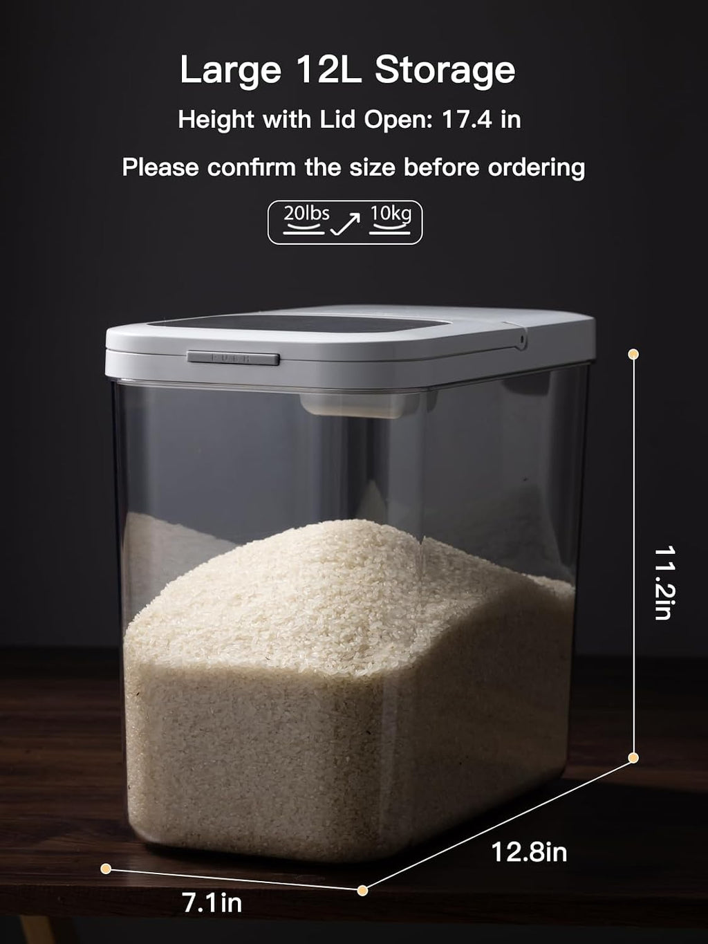 20-25 lbs Rice Dispenser with measuring spoon - Rice Container – alternate view
