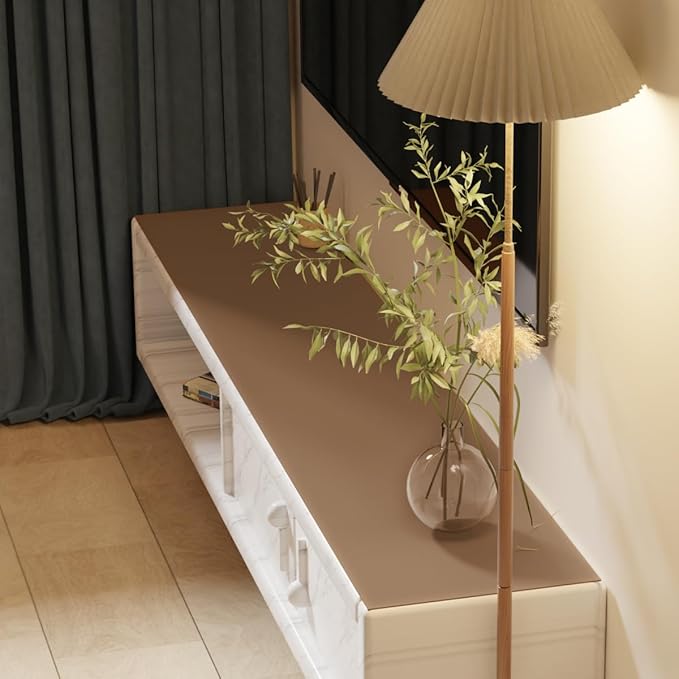 Leather Dresser Cover,1.8mm Thick,14x66 Inch,Dresser Protector Top,Dresser Top Protector,Dresser Cover Top,Dresser Top Cover,Dresser Cover Top for Bedroom.(Mud Color+Champagne Gold,14x66)