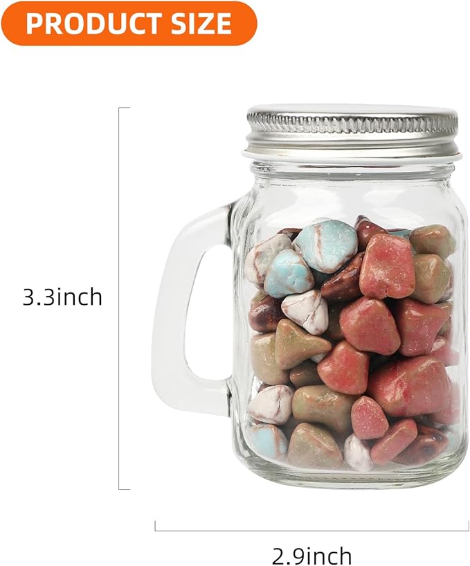 Mason Jar Mugs, 4 oz Glass Jars with Metal Lids, Set of 24