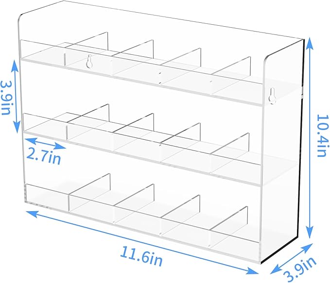 Tea Bag Storage Rack, Wall Mount Acrylic Holder with 15 Slots