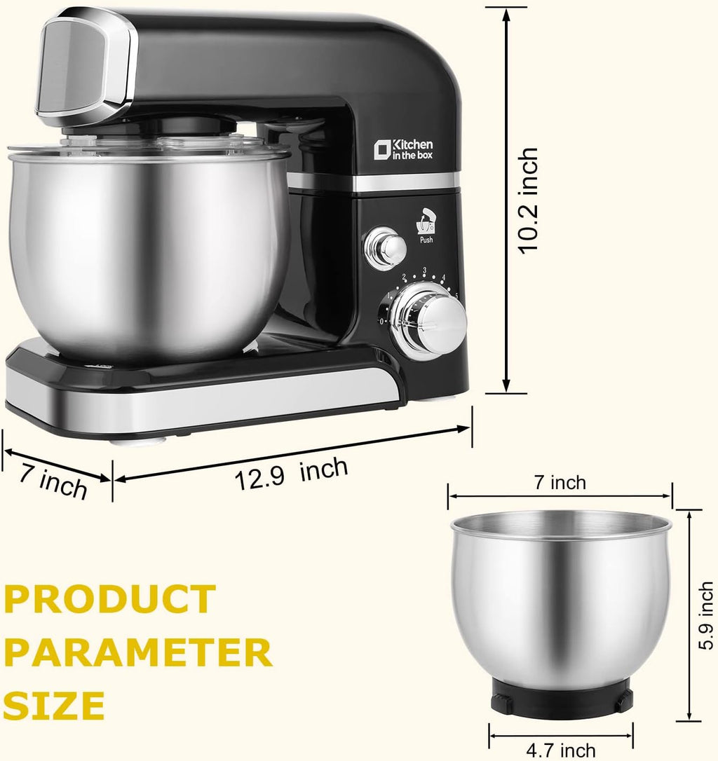 Stand Mixer with 3.2 Qt Stainless Bowl, 6 Speeds and Tilt Head, Black