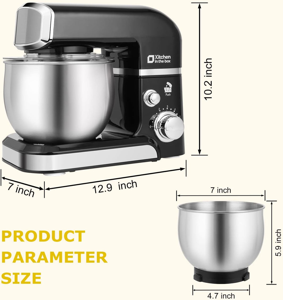 Stand Mixer with 3.2 Qt Stainless Bowl, 6 Speeds and Tilt Head, Black