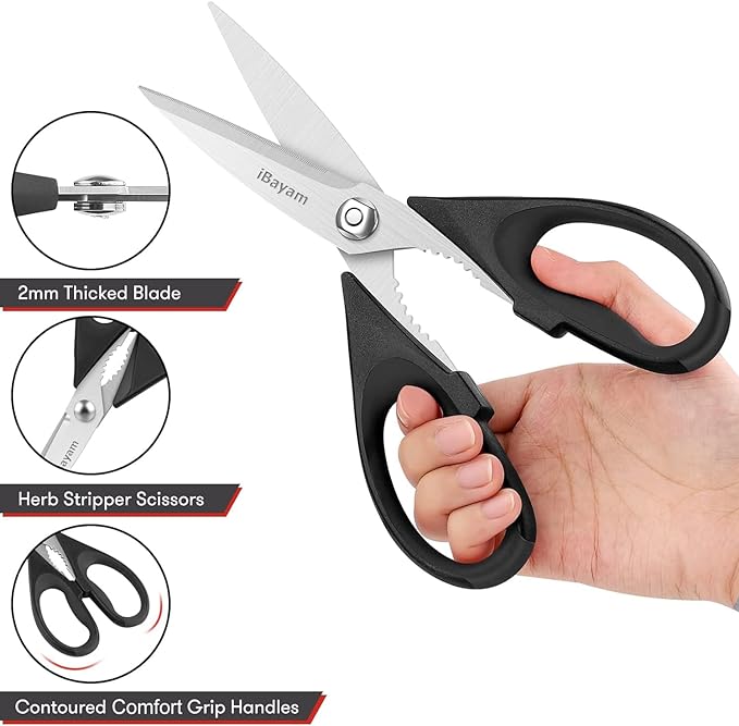iBayam Stocking Stuffers for Men, White Elephant Gifts for Adults, All Purpose Kitchen Scissors 8.5" Cooking Scissors with Sheath, Black Kitchen Accessories